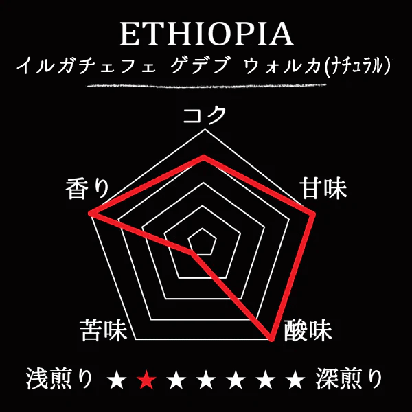 ETHIOPIA- Yirgacheffee Gedeb Worka G1 / エチオピア イルガチェフェ ゲデブ ウォルカ G1(ﾅﾁｭﾗﾙ）